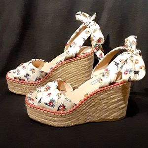 Prada Floral-Print Wedge Sandal